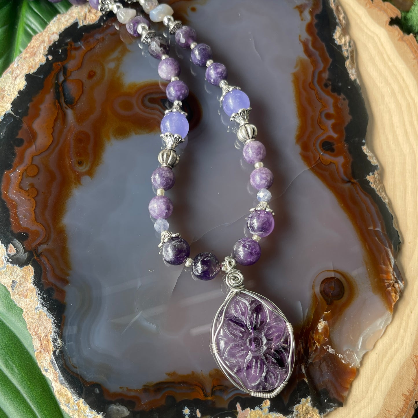 Rowan • Lepidolite, Amethyst + Lavender Amethyst Flower Necklace