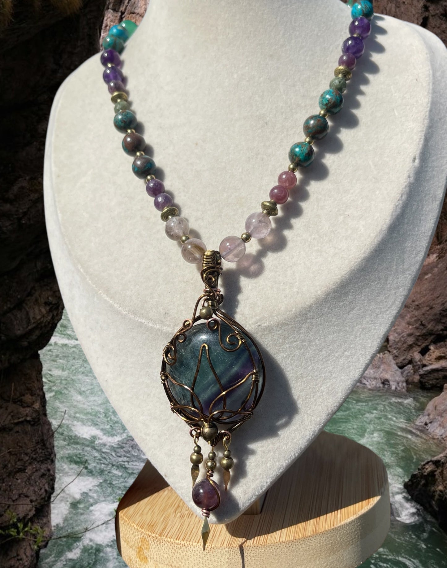 Indira • Rainbow Fluorite, Lepidolite, Shattuckite + Lilac Amethyst Necklace