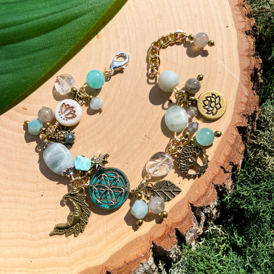 Aquamarine + Amazonite Charm Bracelet