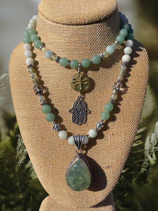 the Earth Spirit Set • Prehnite, Burma Jade + Green Aventurine