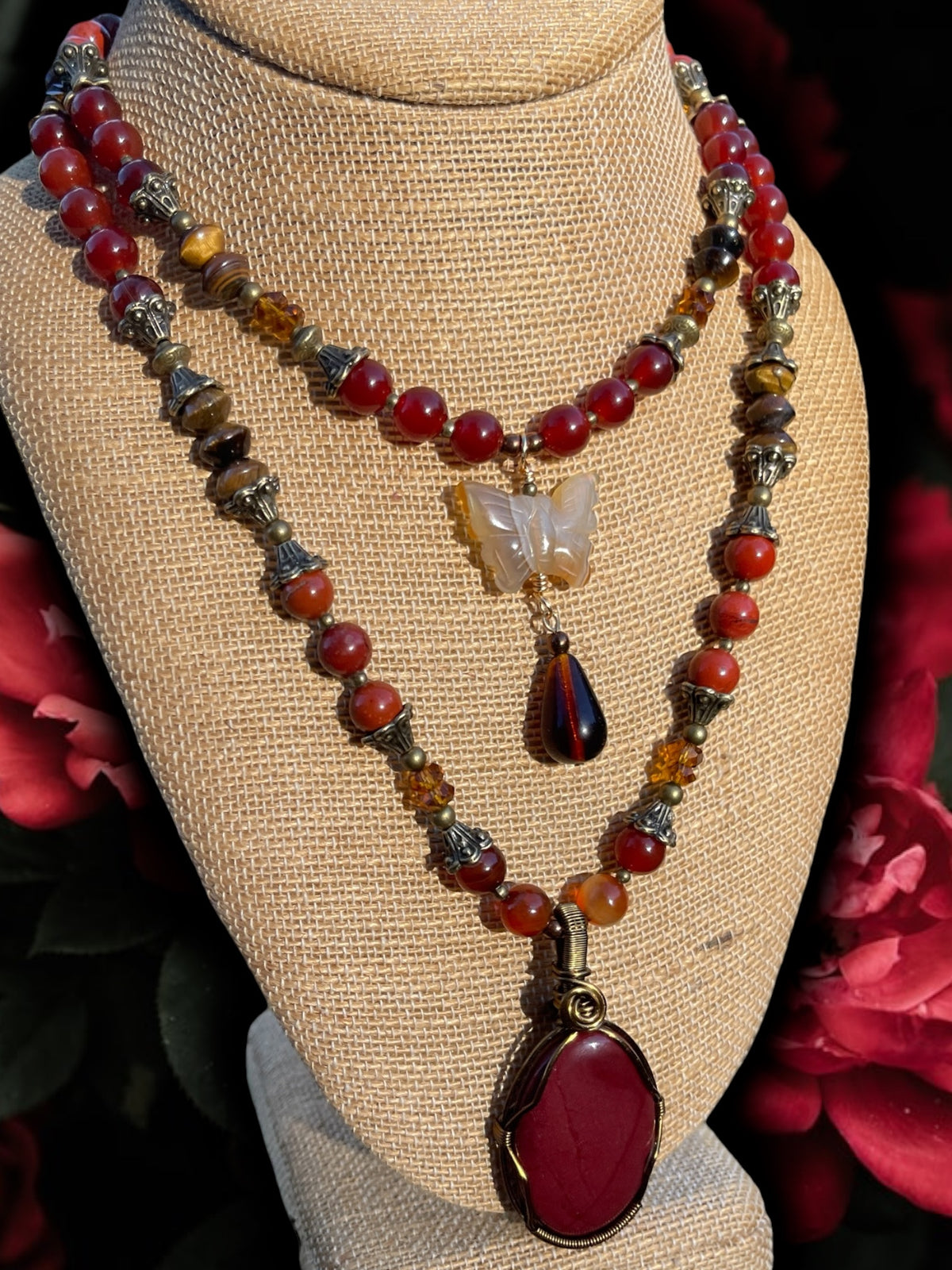 Bella • Mookaite, Tigers Eye + Carnelian Butterfly Necklace Set