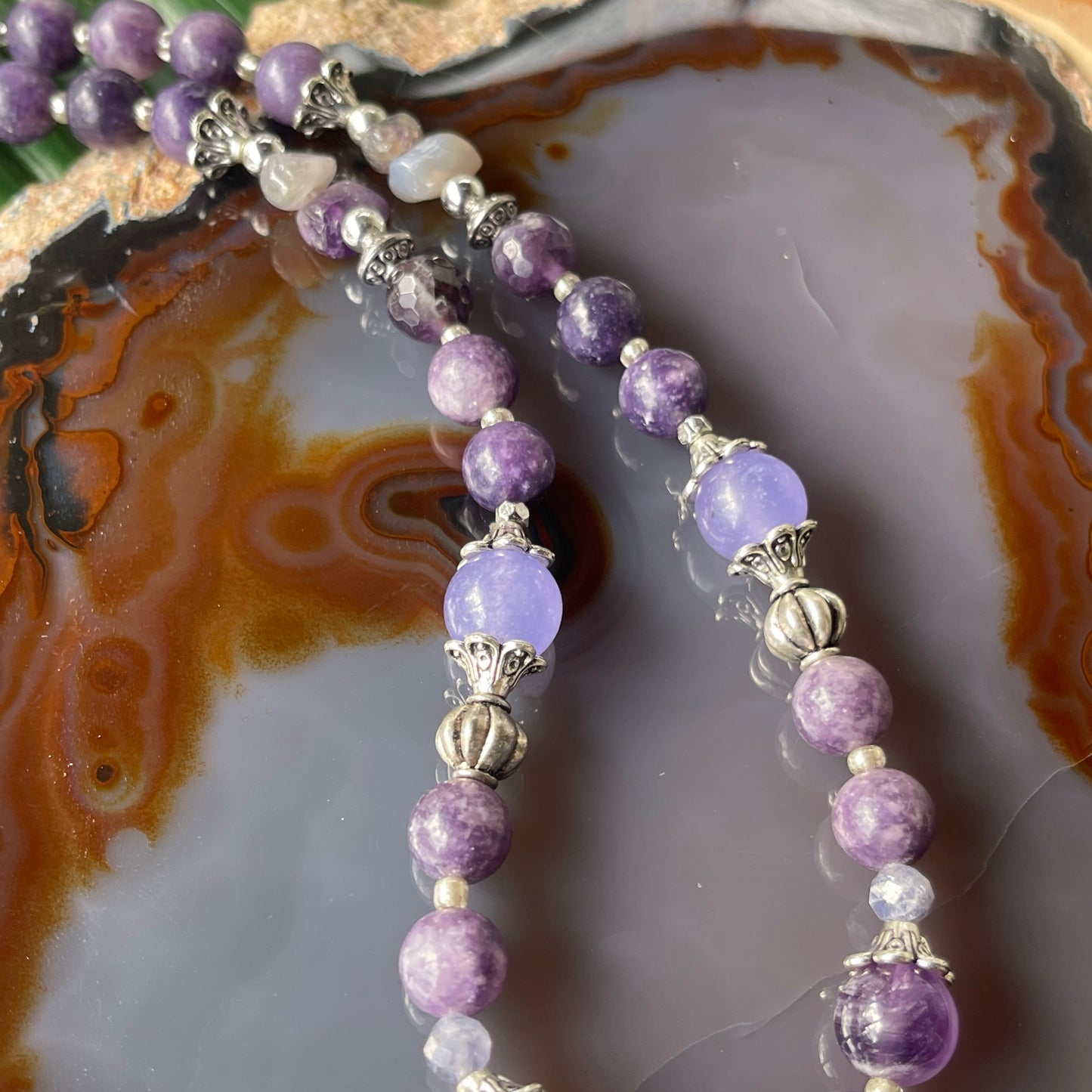 Rowan • Lepidolite, Amethyst + Lavender Amethyst Flower Necklace