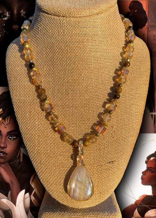 Mel • Moonstone, Citrine + Honey Tigers Eye Necklace