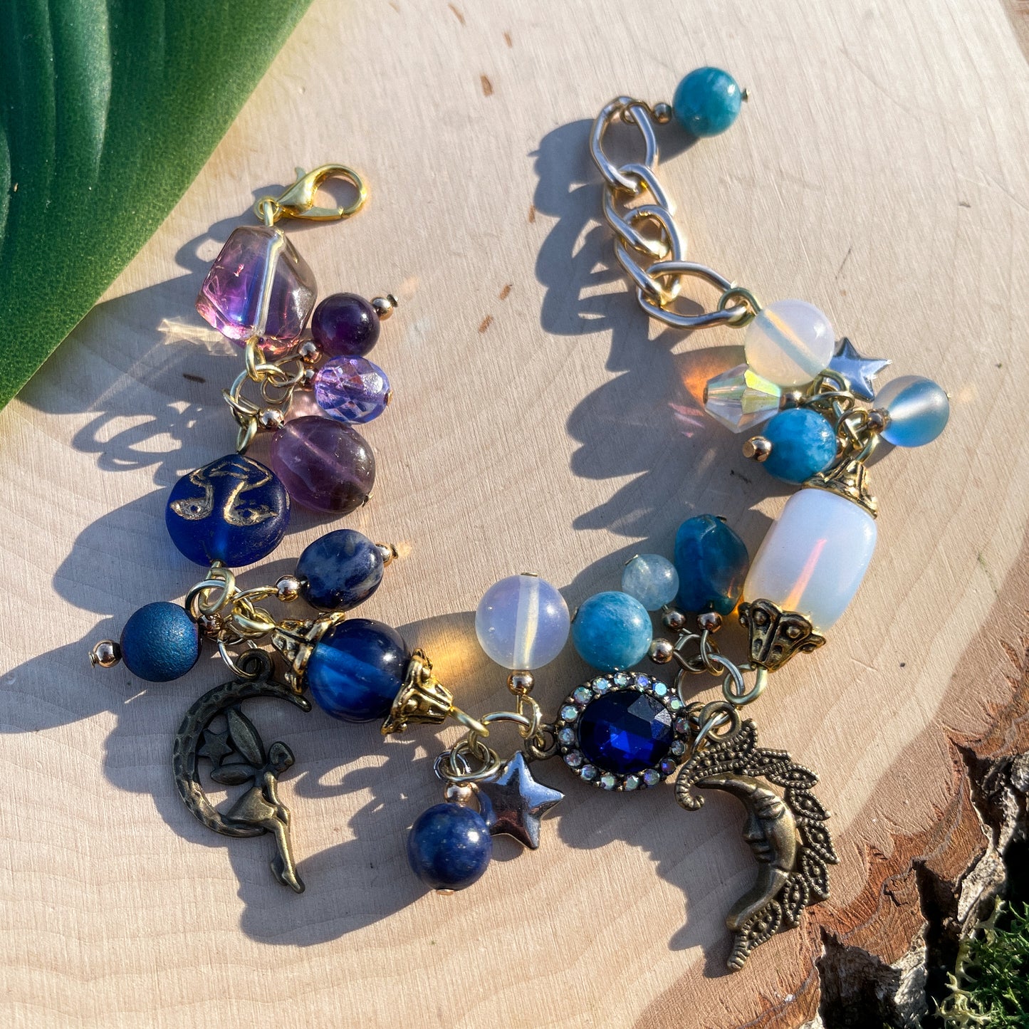 Opalite, Amethyst + Lapis Lazuli Whimsigoth Charm Bracelet 🩵