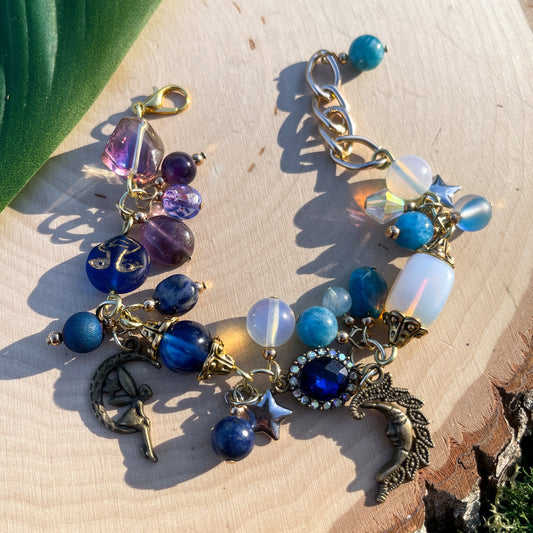 Opalite, Amethyst + Lapis Lazuli Whimsigoth Charm Bracelet 🩵