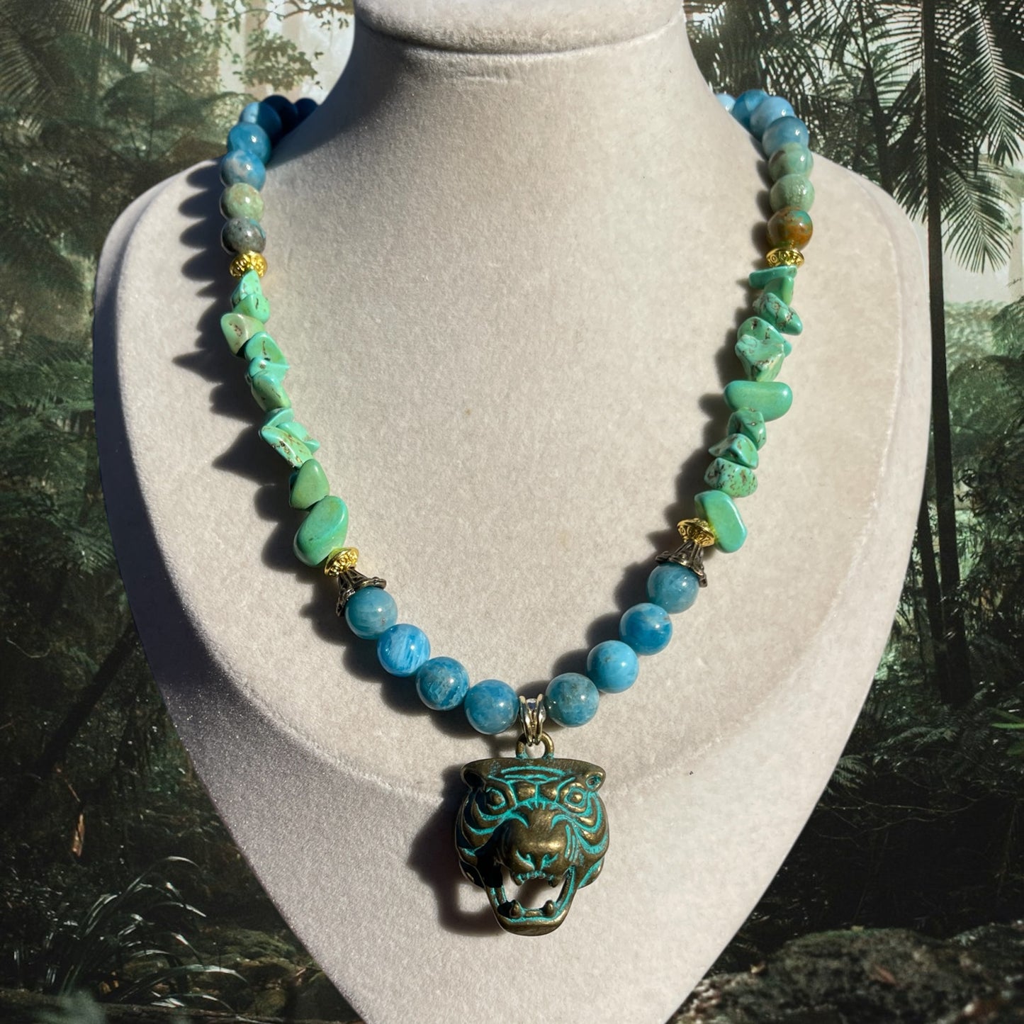 Miso • Turquoise + Blue Apatite Antique Tiger Necklace