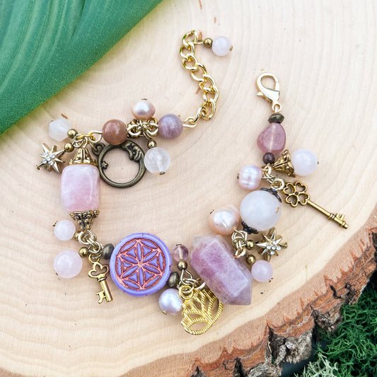 Rose Quartz + Pearl Charm Bracelet