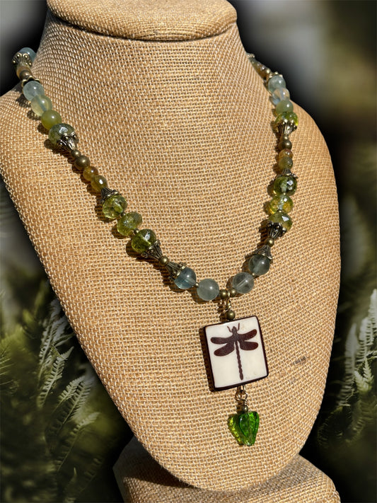 Savannah • Peridot, Antique Jade + Fluorite Dragonfly Necklace
