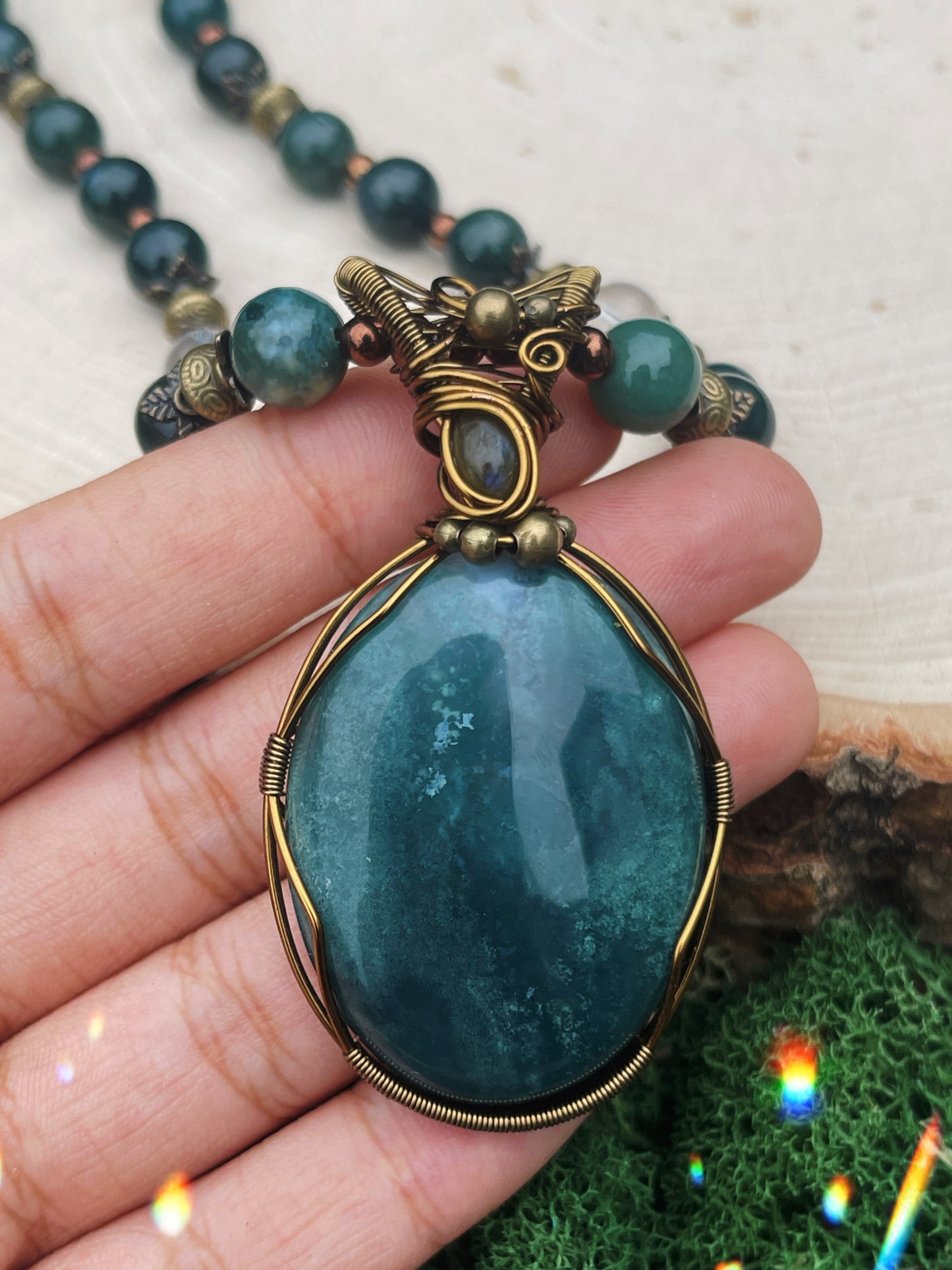 Verdelai • Moss Agate + Labradorite Necklace