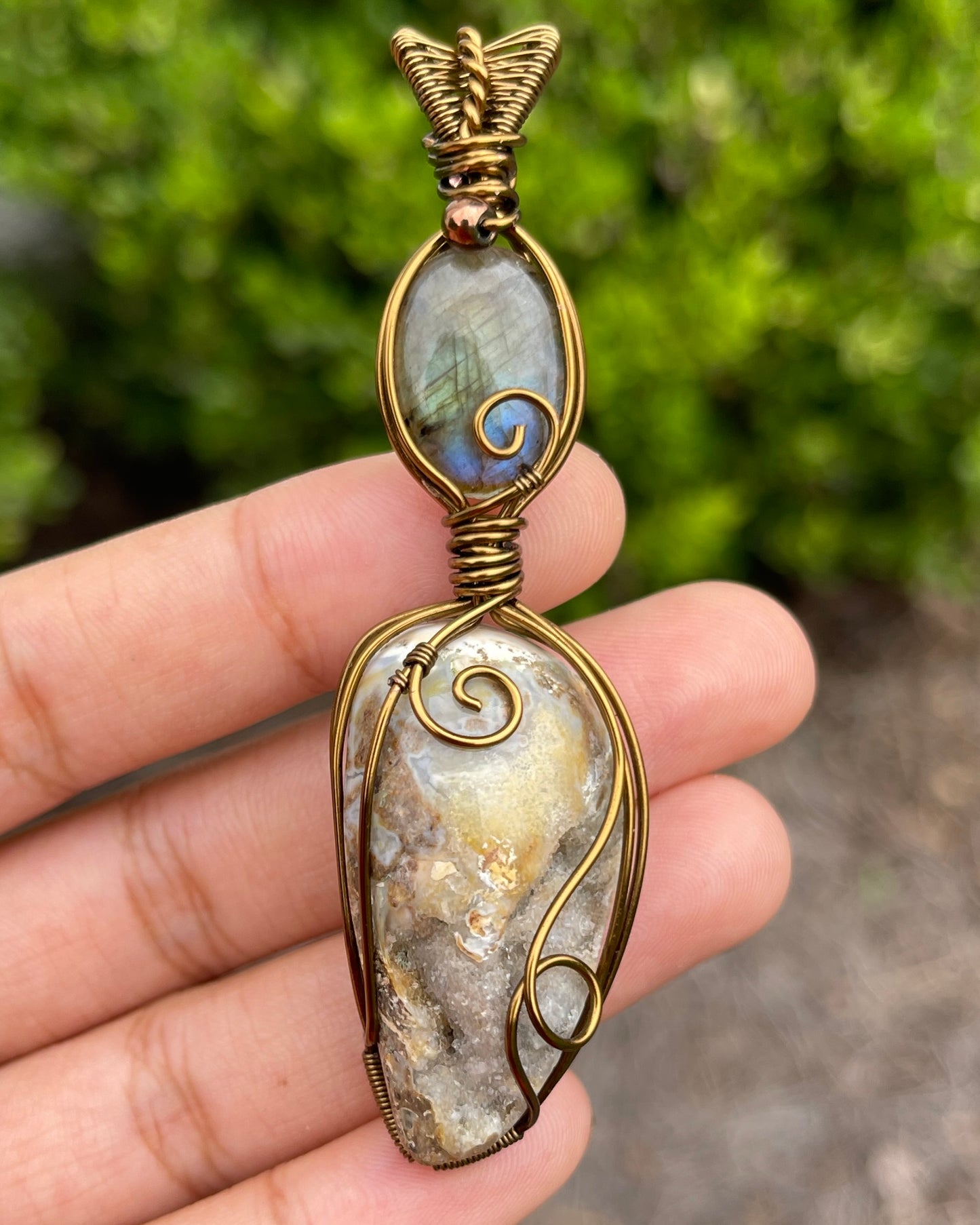 Druzy Seashell + Labradorite Pendant