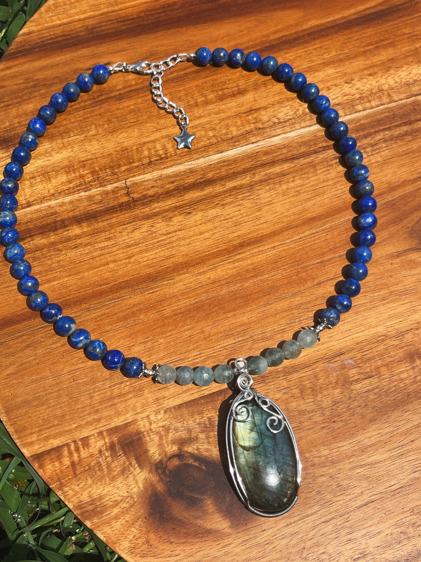 Labradorite, Aquamarine + Lapis Necklace