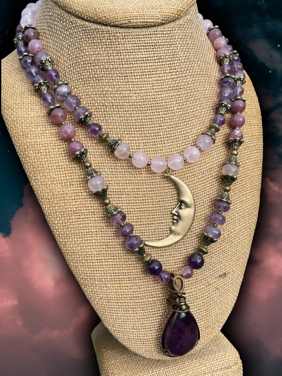 Ethereal Dusk • Ametrine, Lepidolite, Amethyst & Rose Quartz Necklace Set
