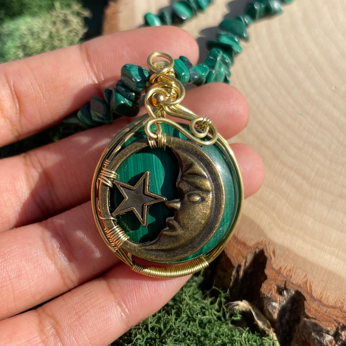 Solis • Malachite Moonface Necklace