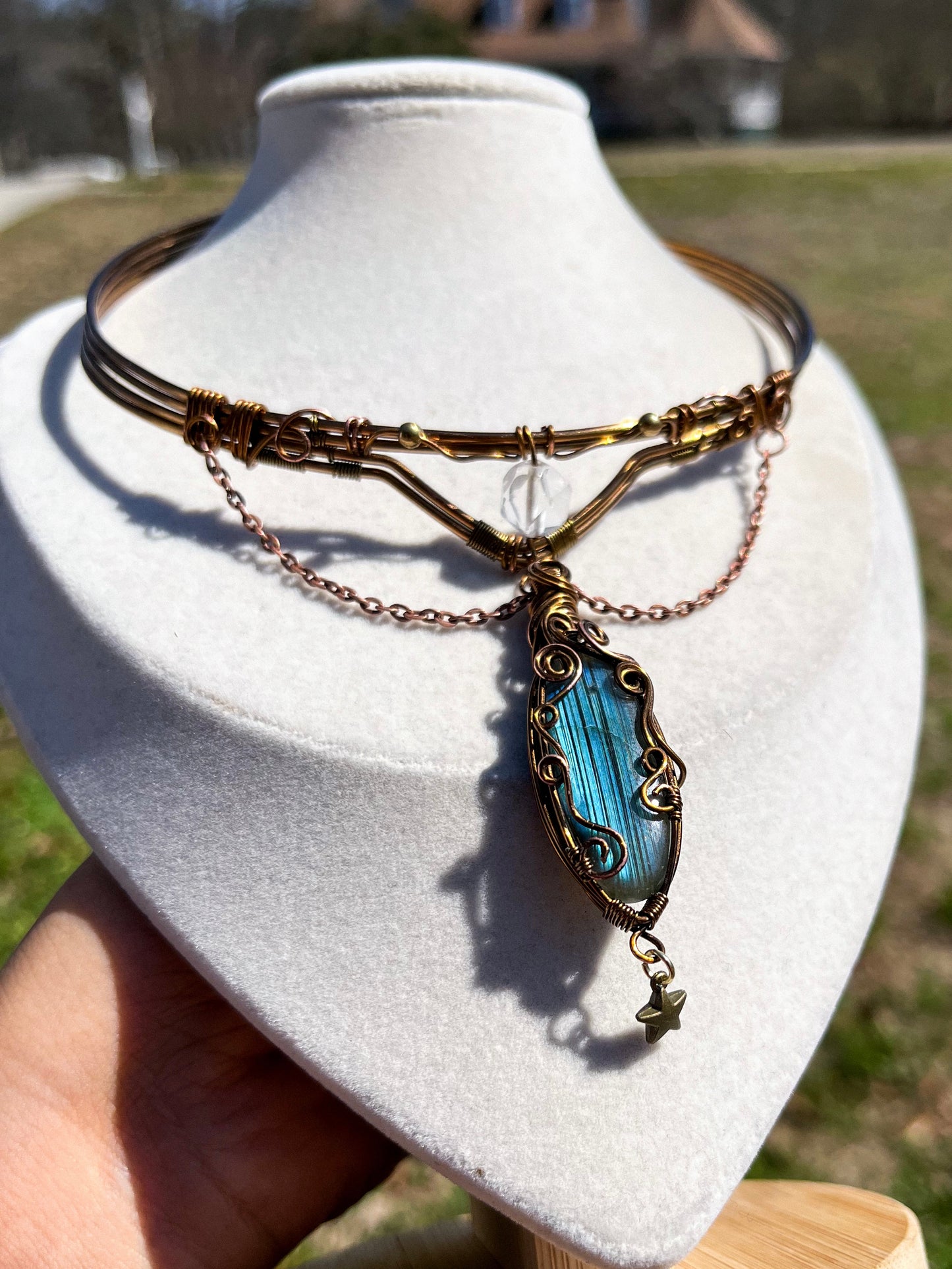 High Priestess Woven Labradorite Choker w/ Clear Quartz Amplifyer