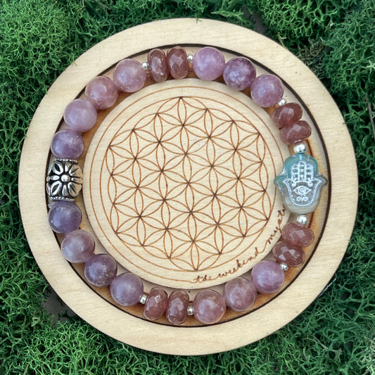 Lepidolite + Strawberry Hamsa Bracelet