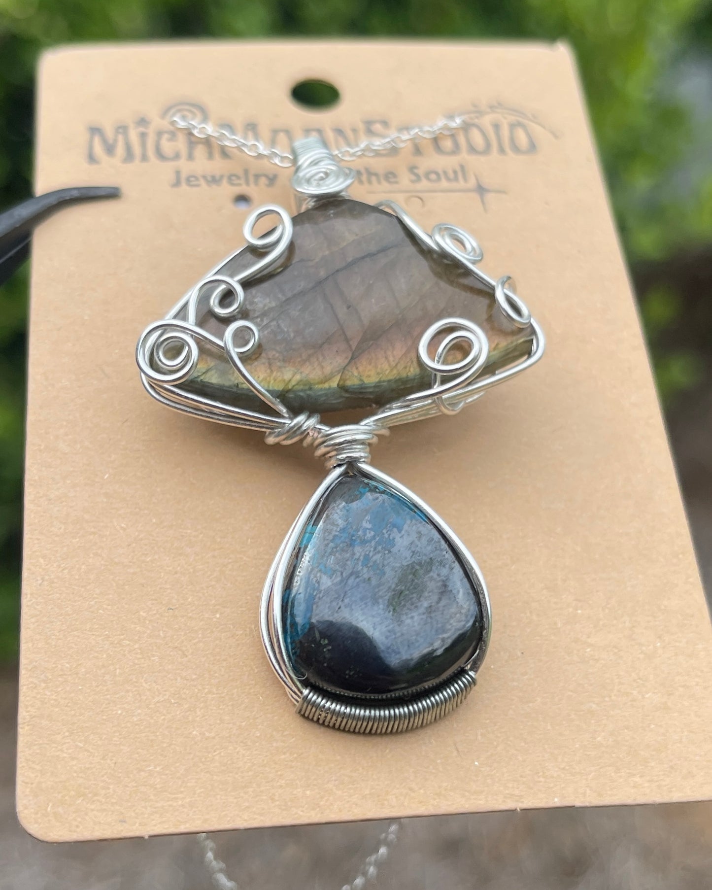 Azurite + Labradorite Mushroom Pendant