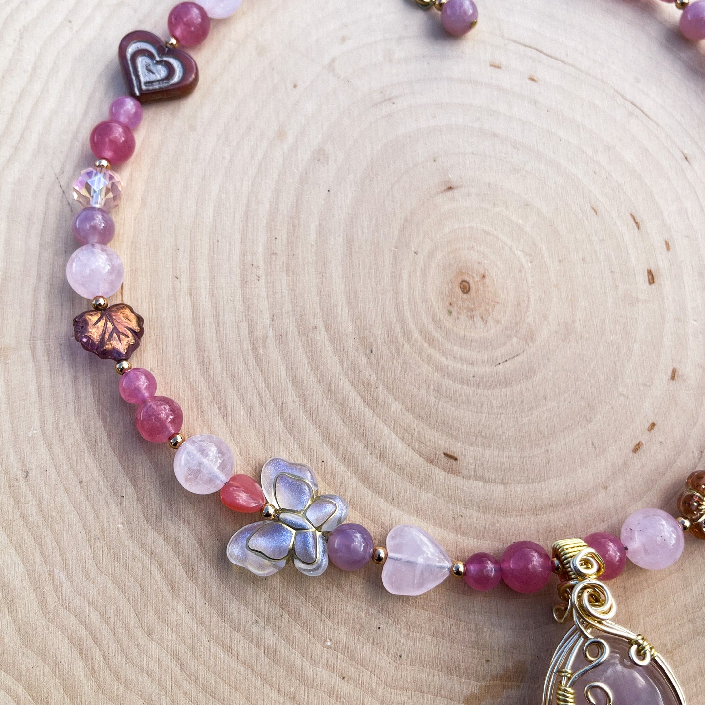 Tinsel • Czech Glass, Strawberry + Rose Quartz Candy Necklace