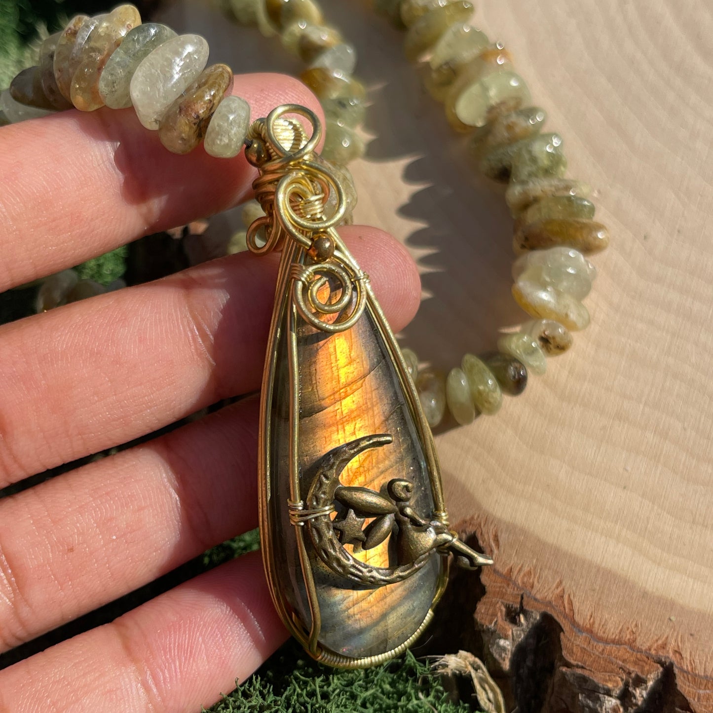 Tinker • Green Garnet + Labradorite Fairy Necklace