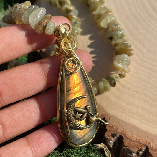 Tinker • Green Garnet + Labradorite Fairy Necklace