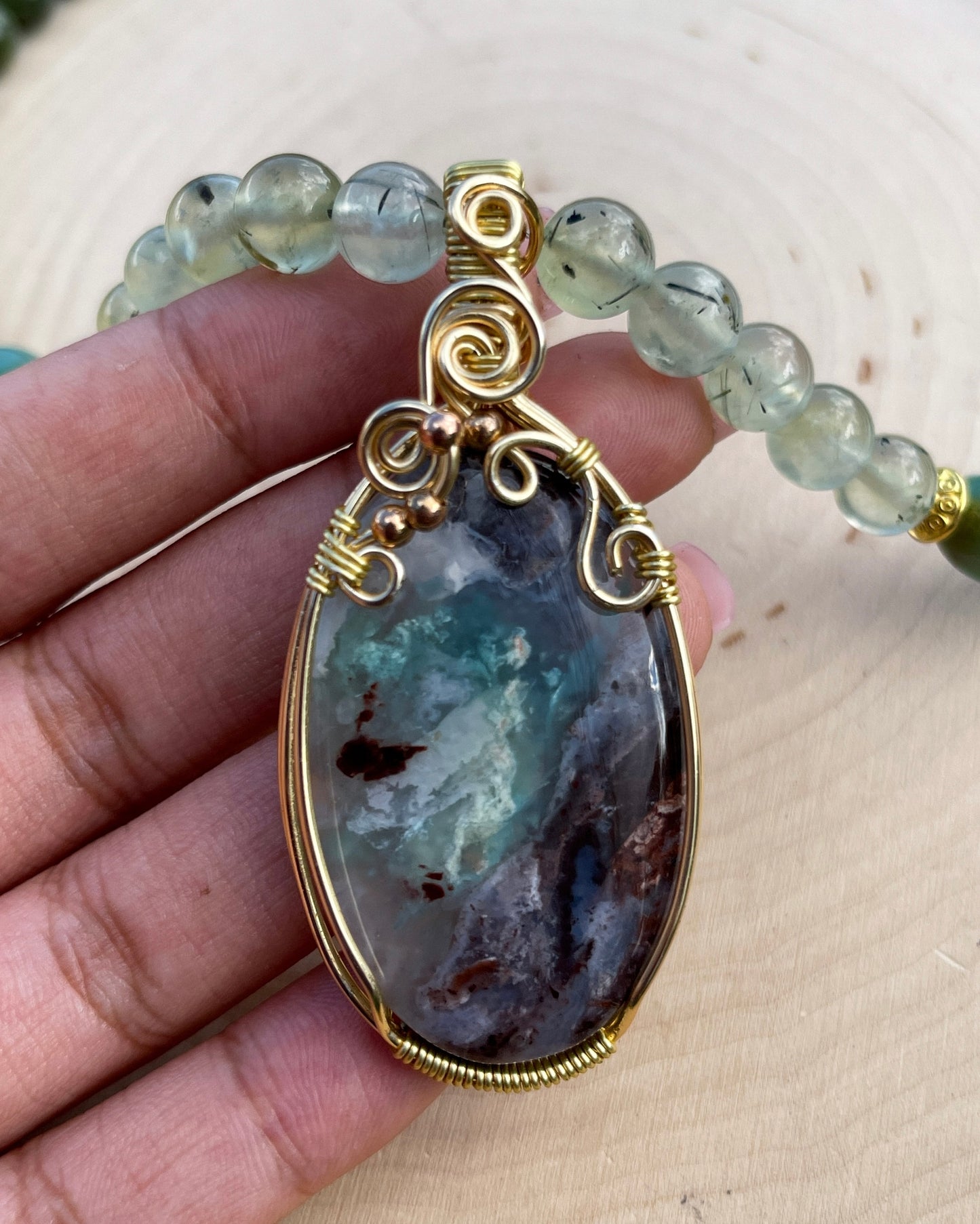 Evergreen • Aqua Chalcedony, Prehnite, Chinese Jade + Aventurine Necklace