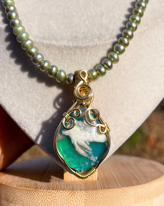 Vixen • Aurora Plume + Sage Green Pearl Necklace