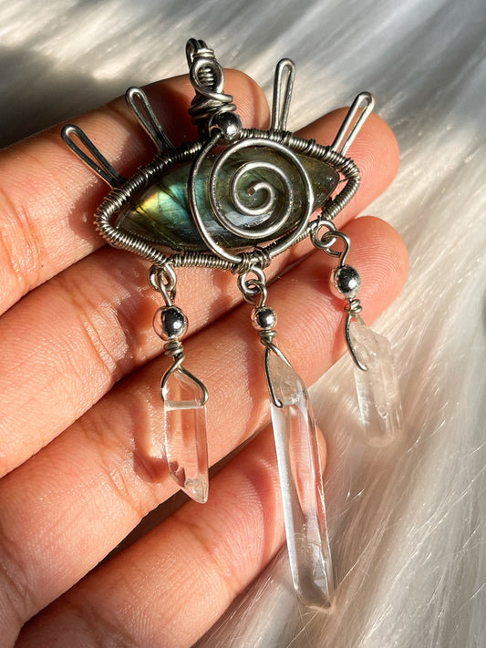 Labradorite + Quartz Eye Pendant