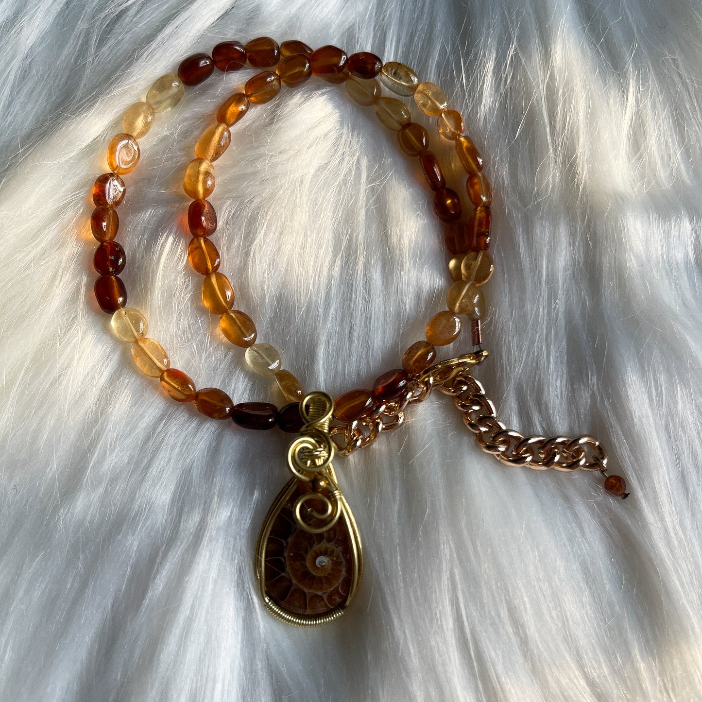 Ammonite Fossil + Hessonite Garnet Choker