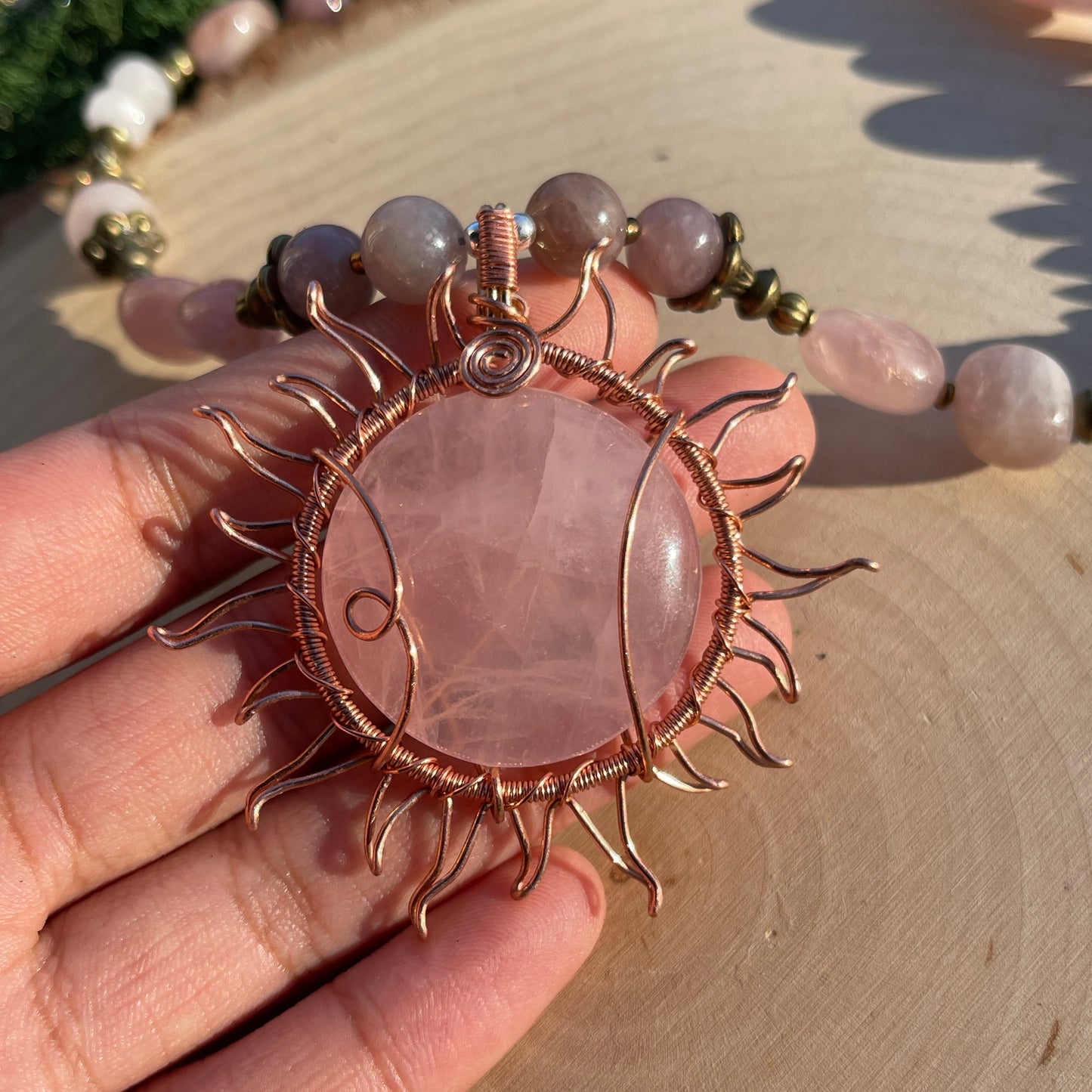 Sophie • Madagascar Rose Quartz Sun Necklace