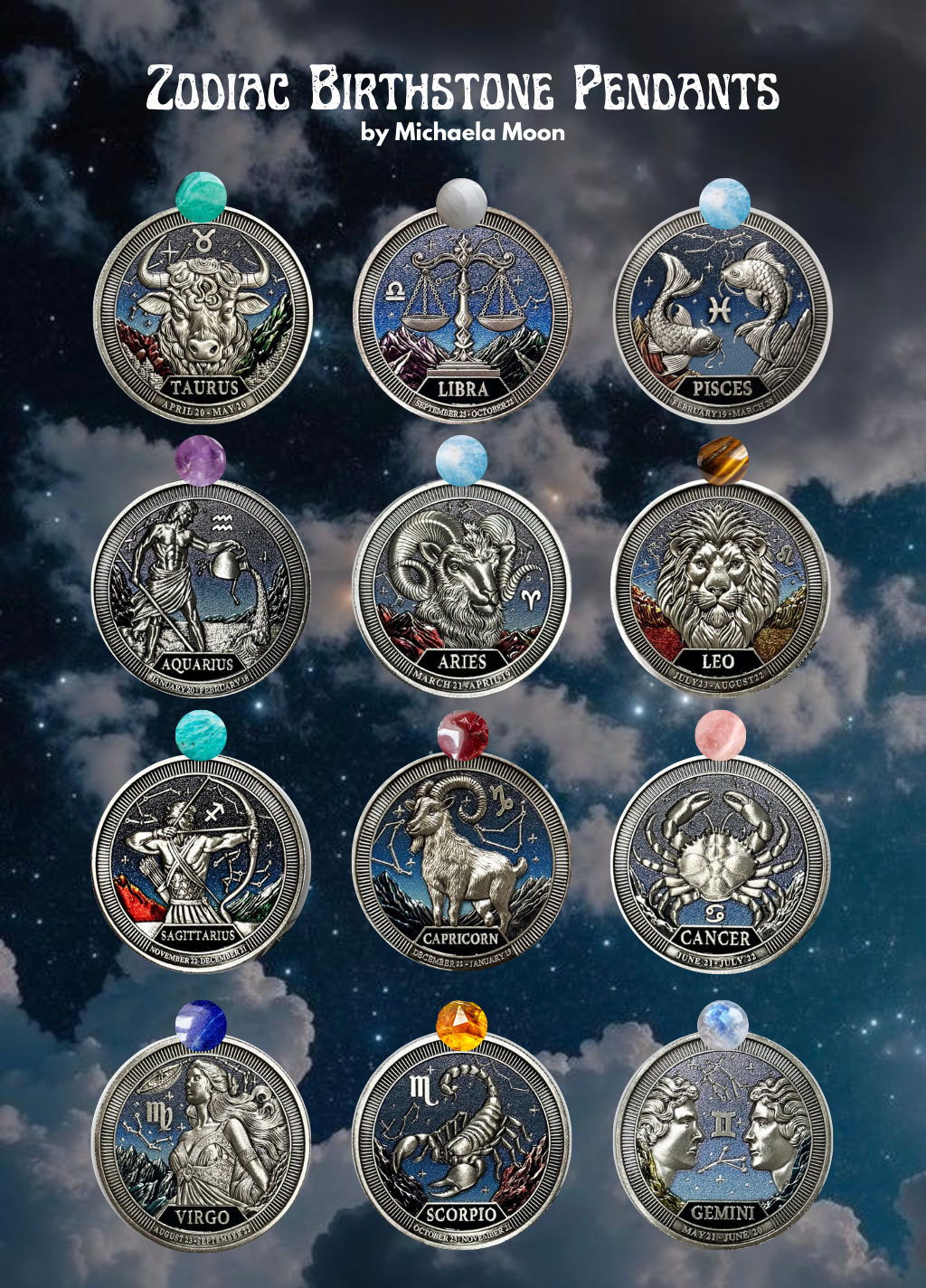 Crystal Zodiac Birthstone Pendants • Claim Your Sign