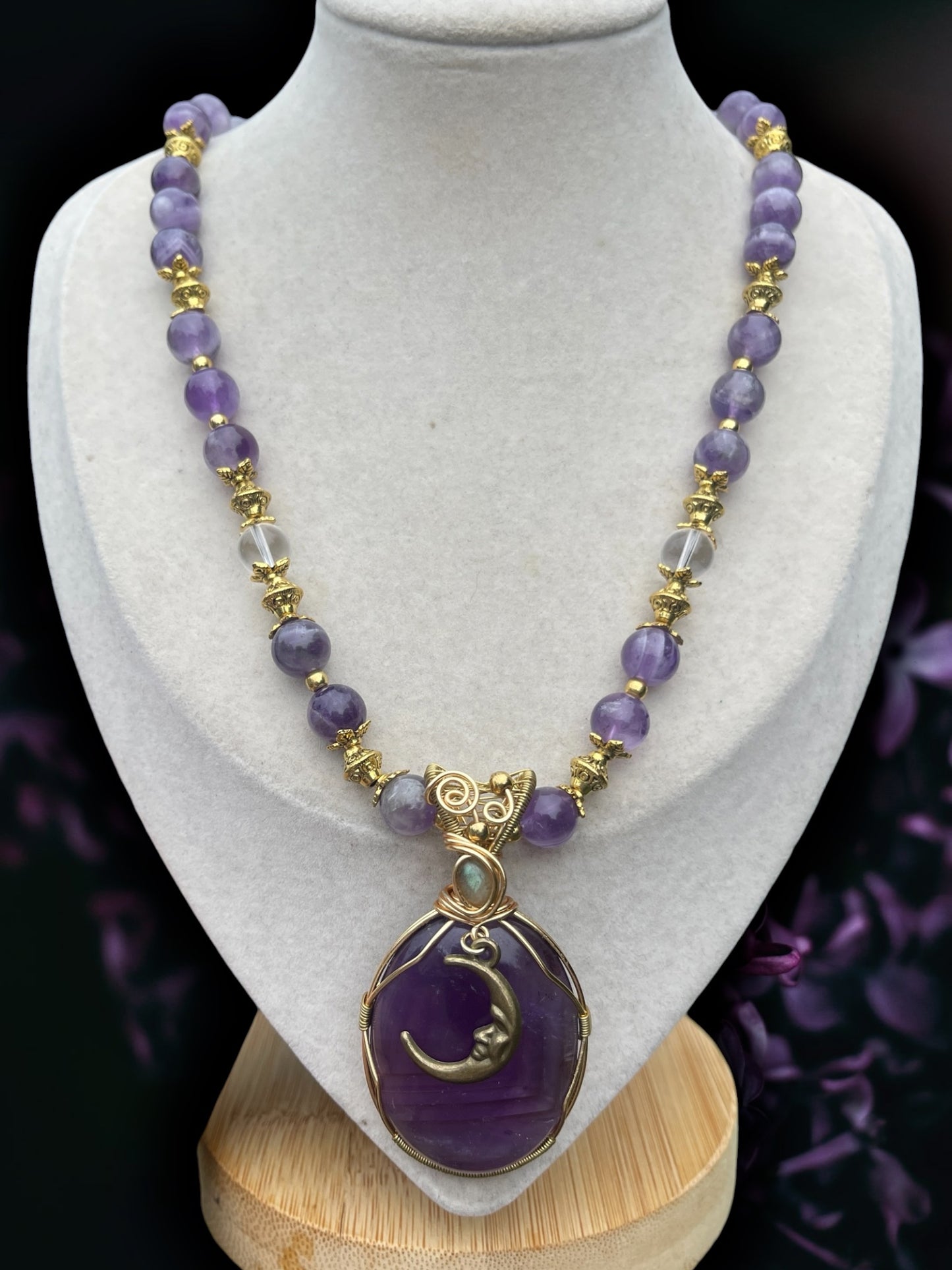 Lunaria • Amethyst + Labradorite Moon Necklace