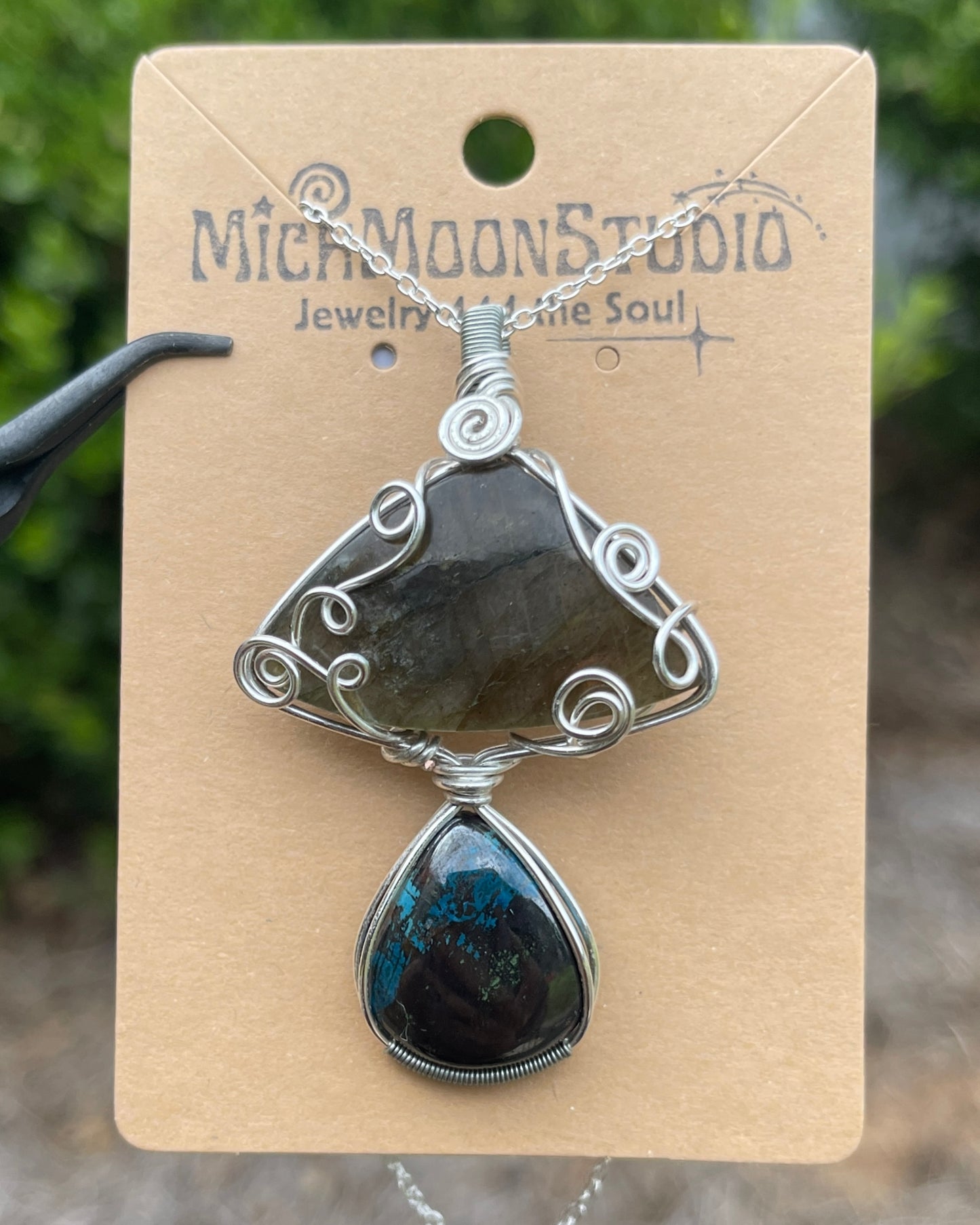 Azurite + Labradorite Mushroom Pendant