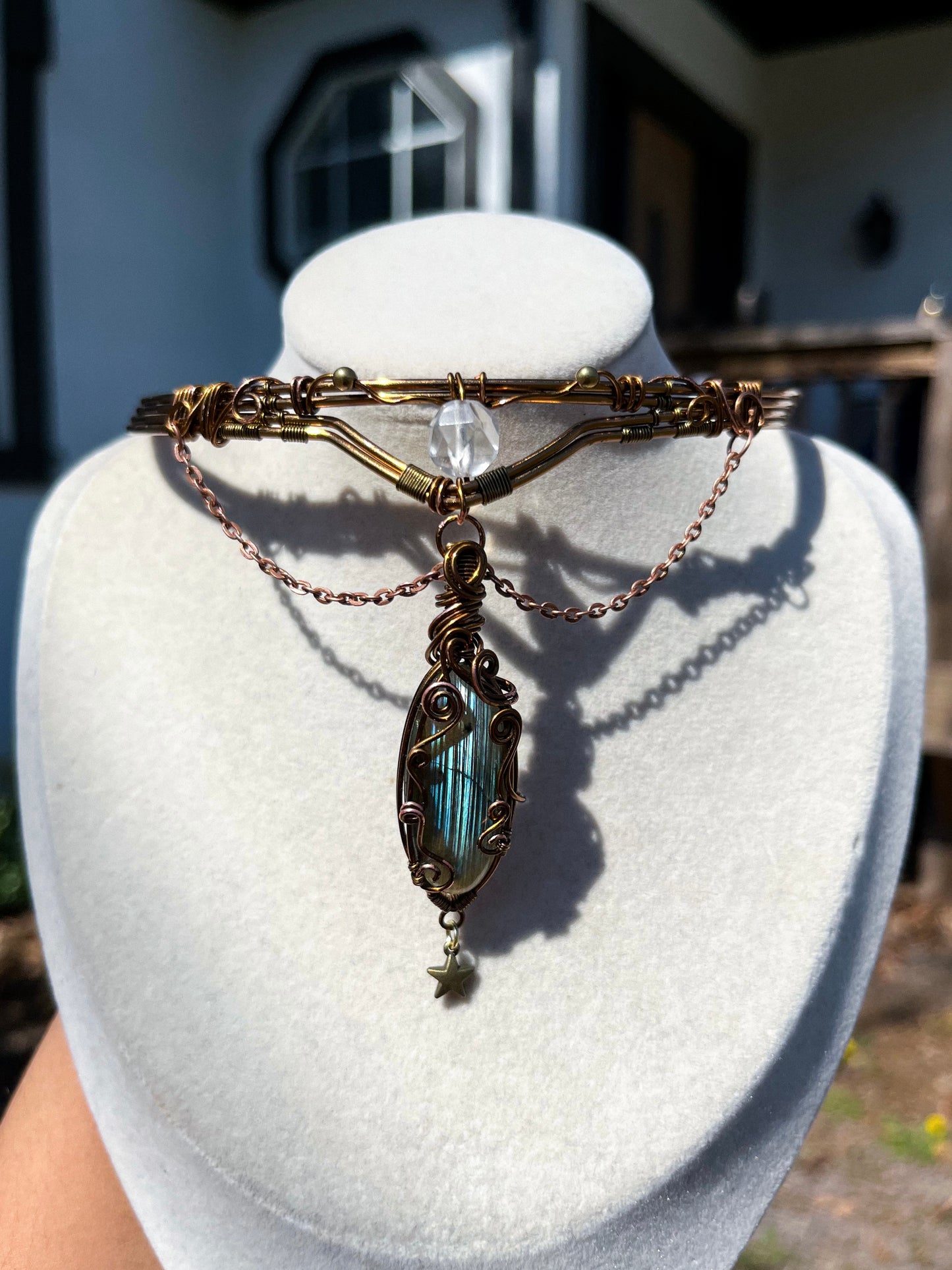 High Priestess Woven Labradorite Choker w/ Clear Quartz Amplifyer