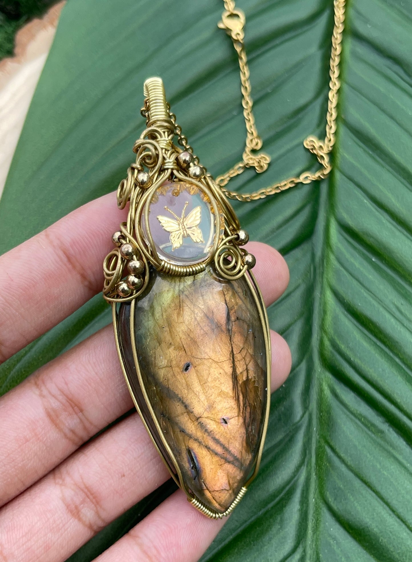 XL Golden Butterfly Labradorite Pendant