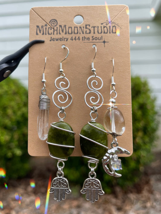 Jade + Clear Quartz Earrings Set