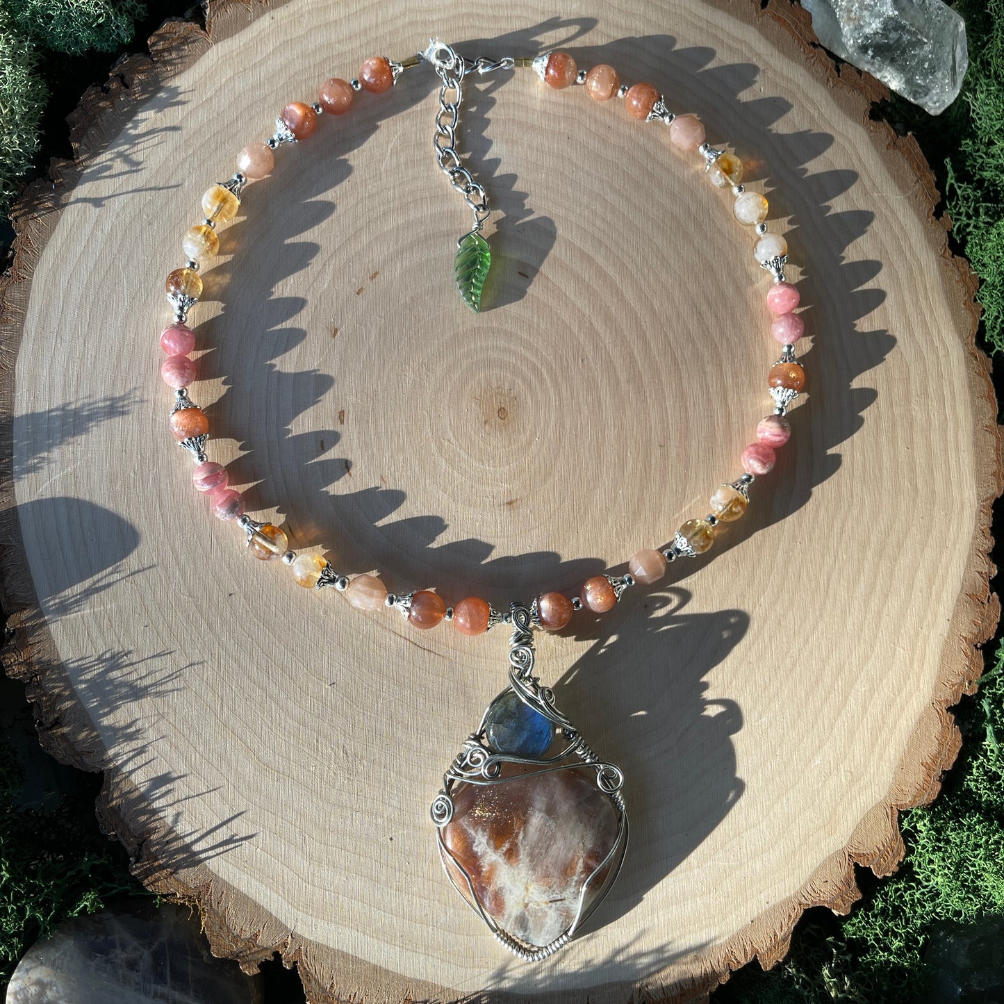 Anabelle • Sunstone/Moonstone, Rhodochrosite + Citrine Necklace