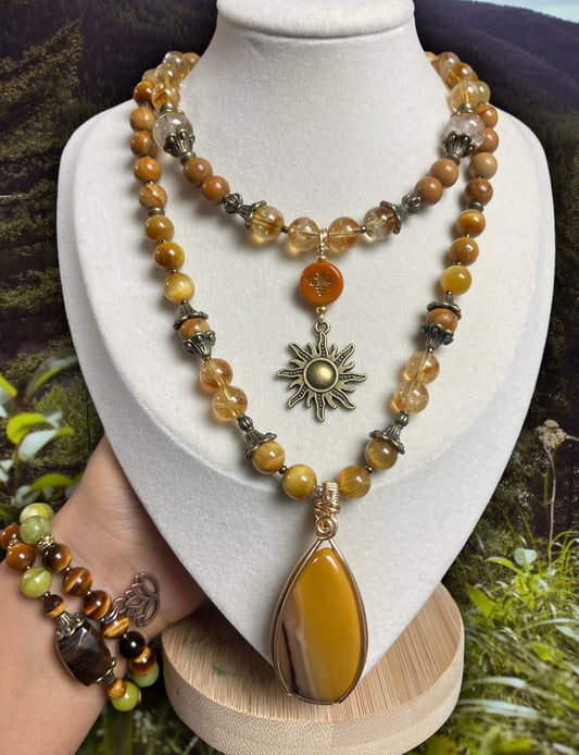 Odyssey • Golden Tiger’s Eye, Citrine + Mookaite Necklace Set
