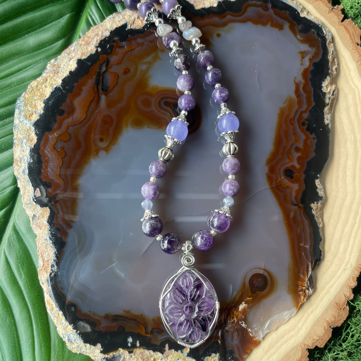 Rowan • Lepidolite, Amethyst + Lavender Amethyst Flower Necklace