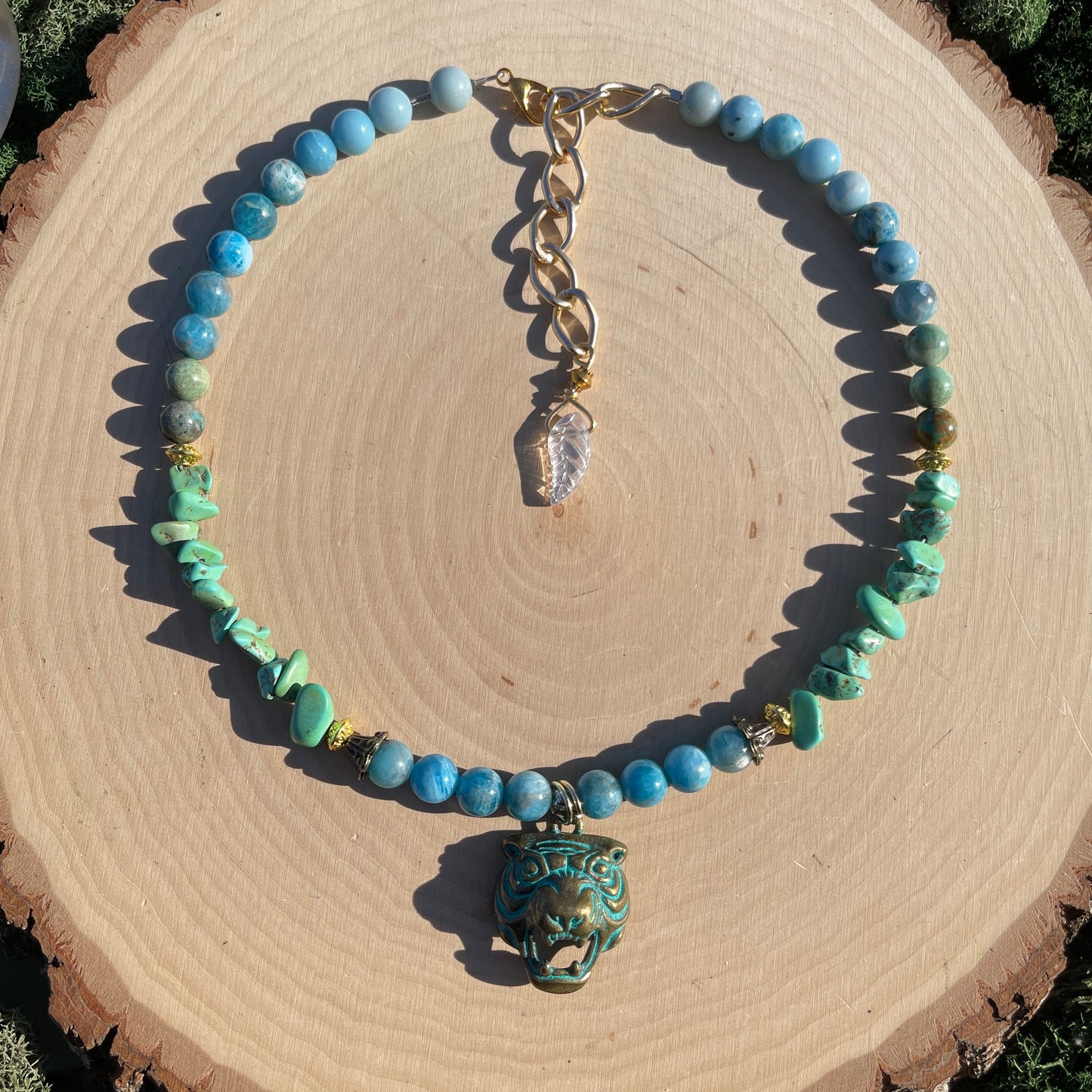 Miso • Turquoise + Blue Apatite Antique Tiger Necklace