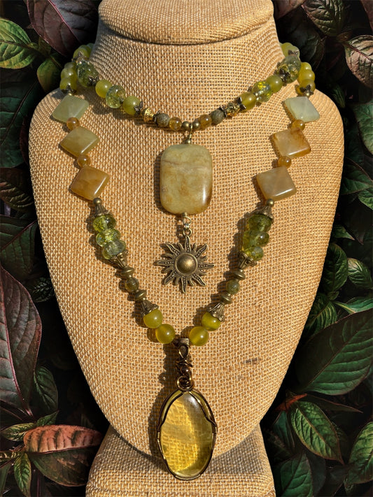 Maya • Peridot, Antique Jade + Lemon Quartz Necklace & Choker Set
