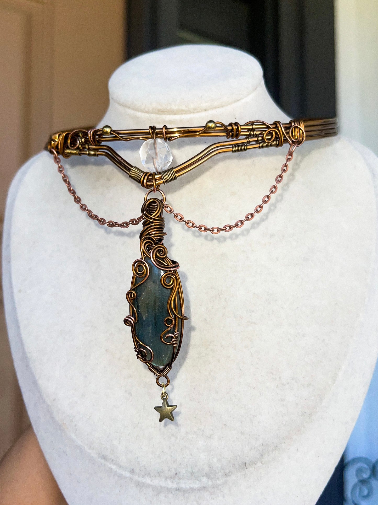 High Priestess Woven Labradorite Choker w/ Clear Quartz Amplifyer