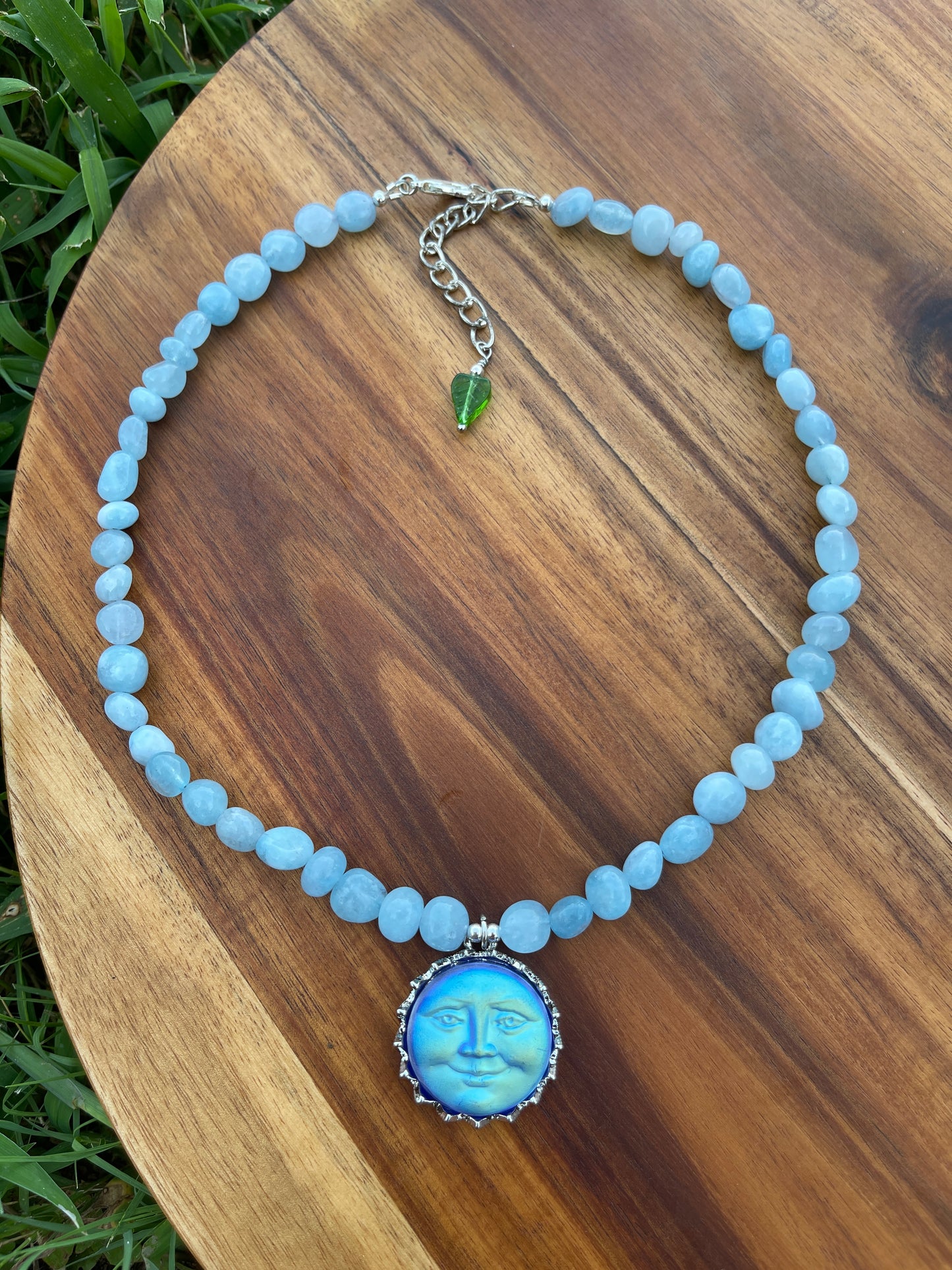 Wonderland • Dyed Aquamarine Moon Face Necklace