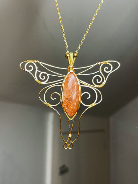 Sunstone Luna Moth Pendant