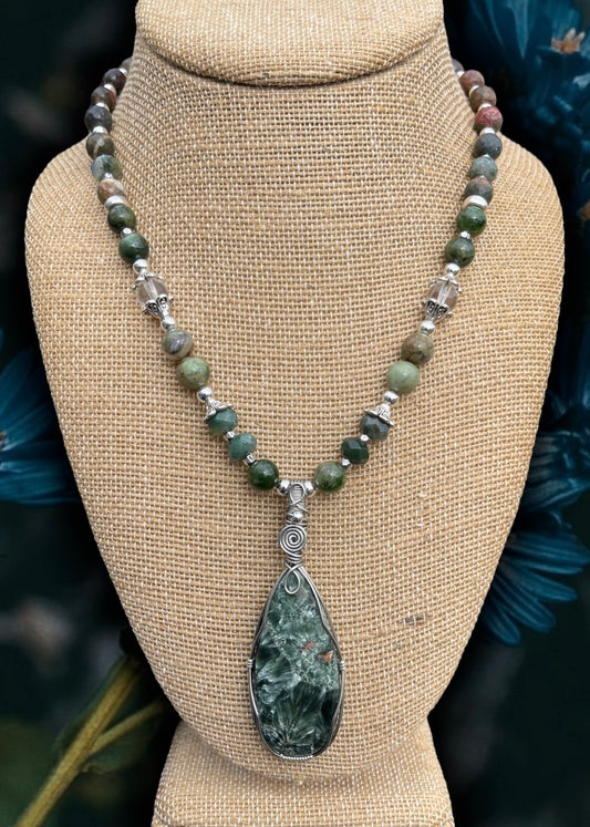 Olive • Seraphinite, Dioptase, Bloodstone, Green Opal + Moss Agate Necklace