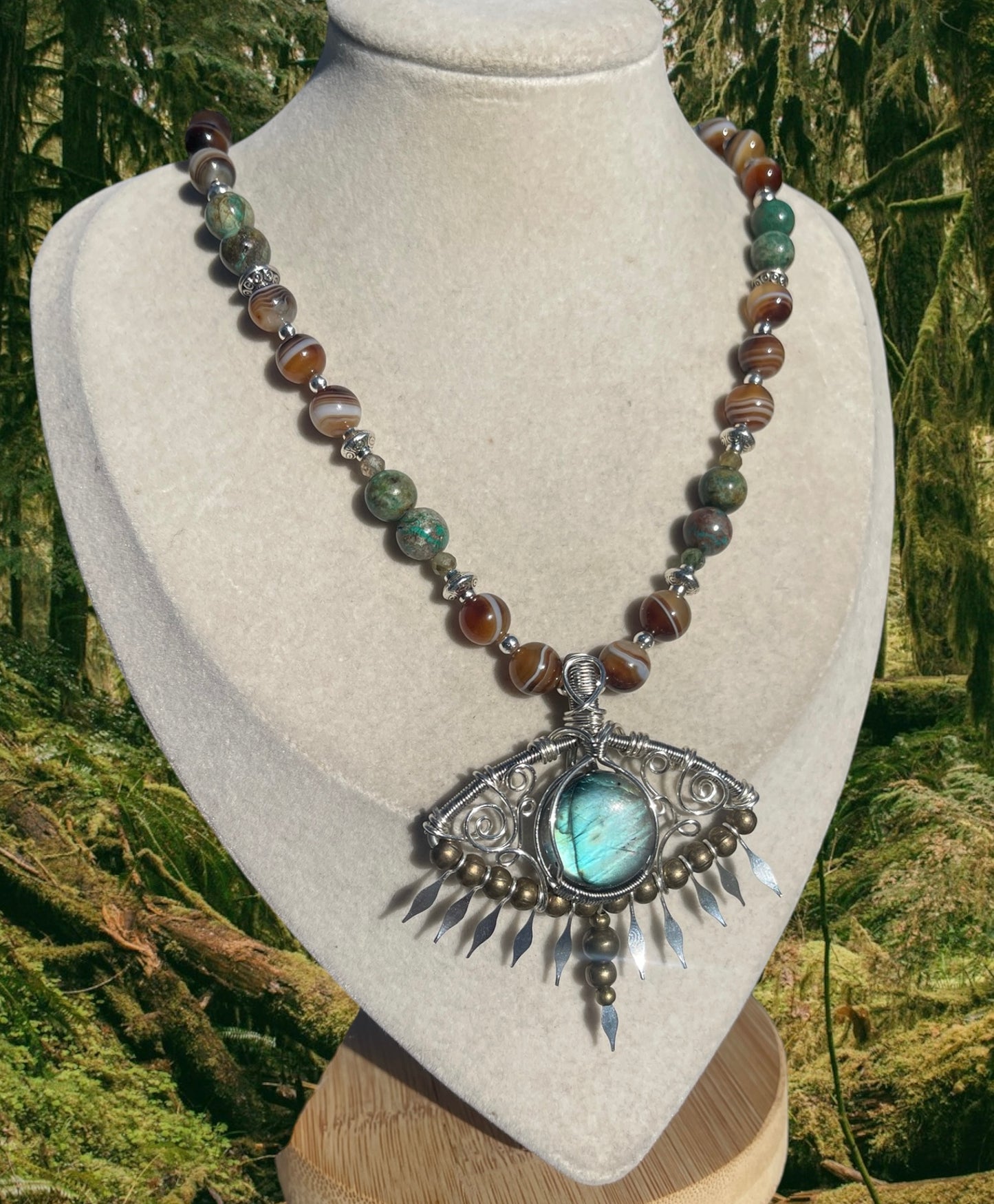 Eye of the Mystic • Labradorite, Botswana Agate + Shattuckite Necklace