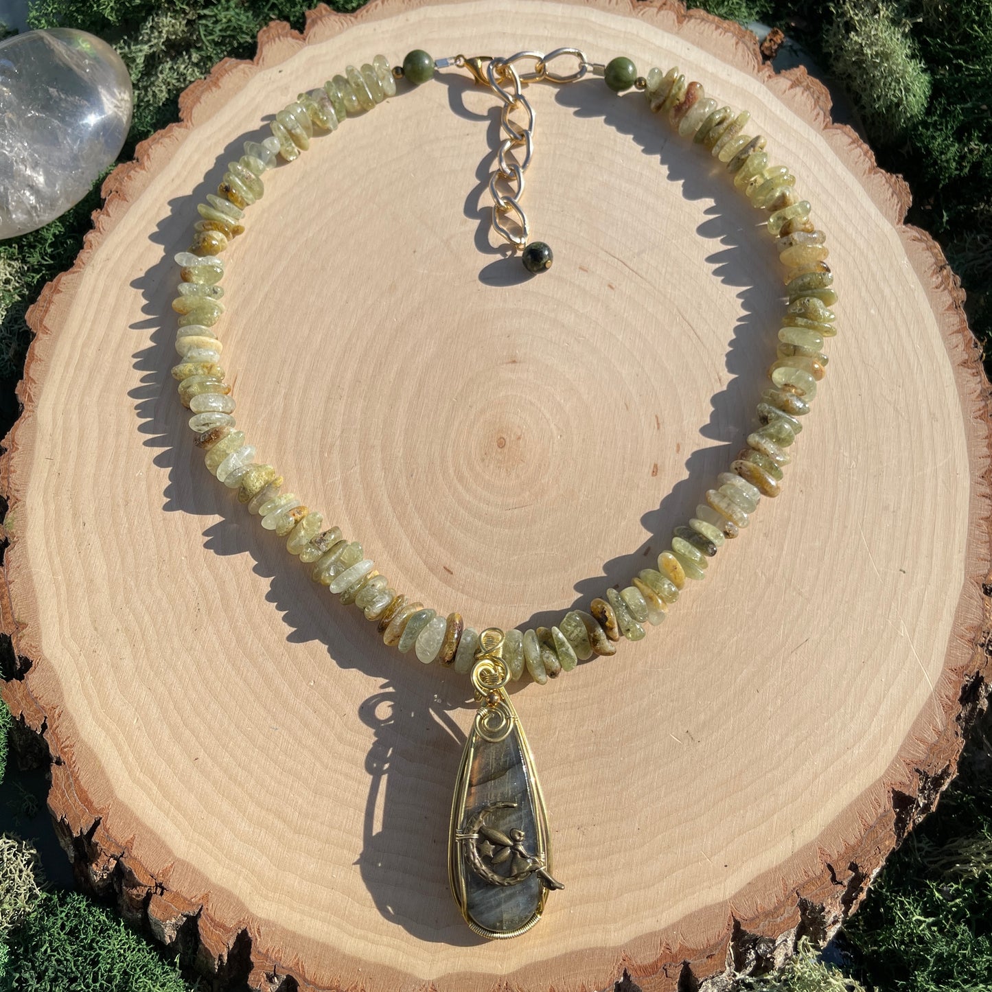 Tinker • Green Garnet + Labradorite Fairy Necklace