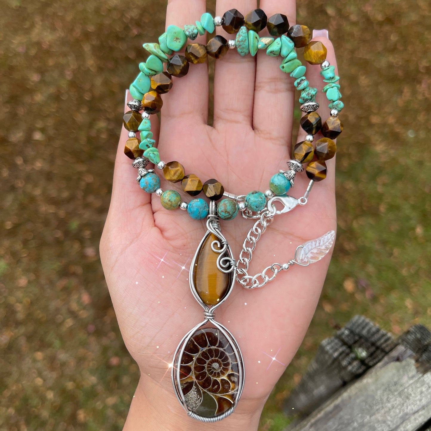 Waverly • Ammonite, Turquoise + Tiger’s Eye Necklace