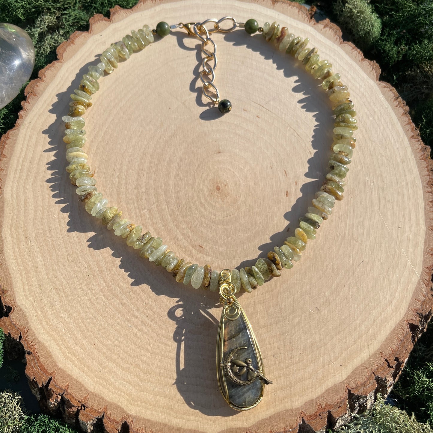 Tinker • Green Garnet + Labradorite Fairy Necklace