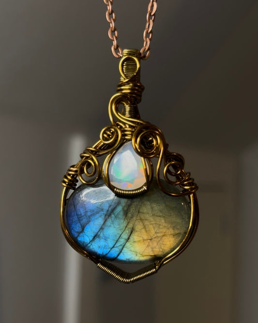 Ethiopian Opal x Rainbow Labradorite Pendant
