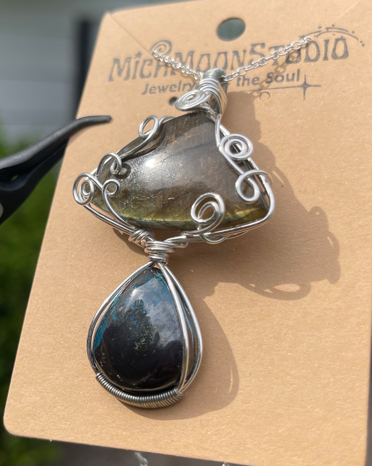 Azurite + Labradorite Mushroom Pendant