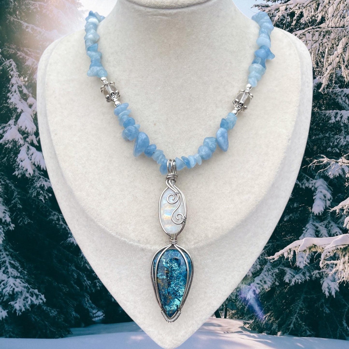Everly • Moonstone, Azurite + Aquamarine Necklace